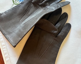 Vintage Dark Brown Italian Lambskin Gloves 7 1/2