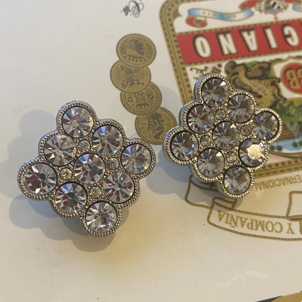 Sparkly Rhinestone Vintage Clip on Earrings Silver Tone