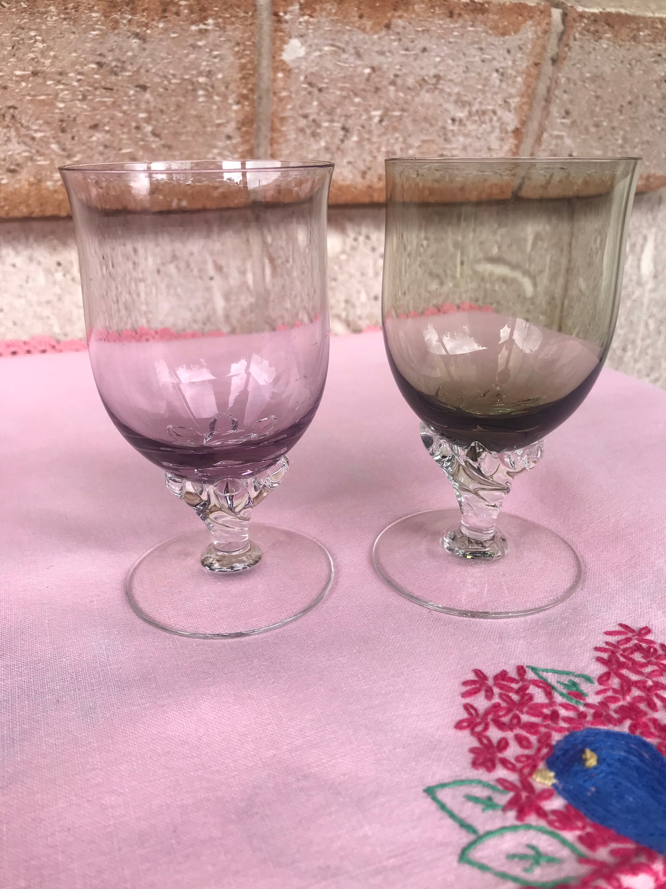 Set of Two Small Colourful Wine Glasses Vintage with Twisted Etsy
