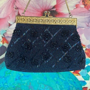 Beaded Evening Bag with Rhinestone Kiss Clasp