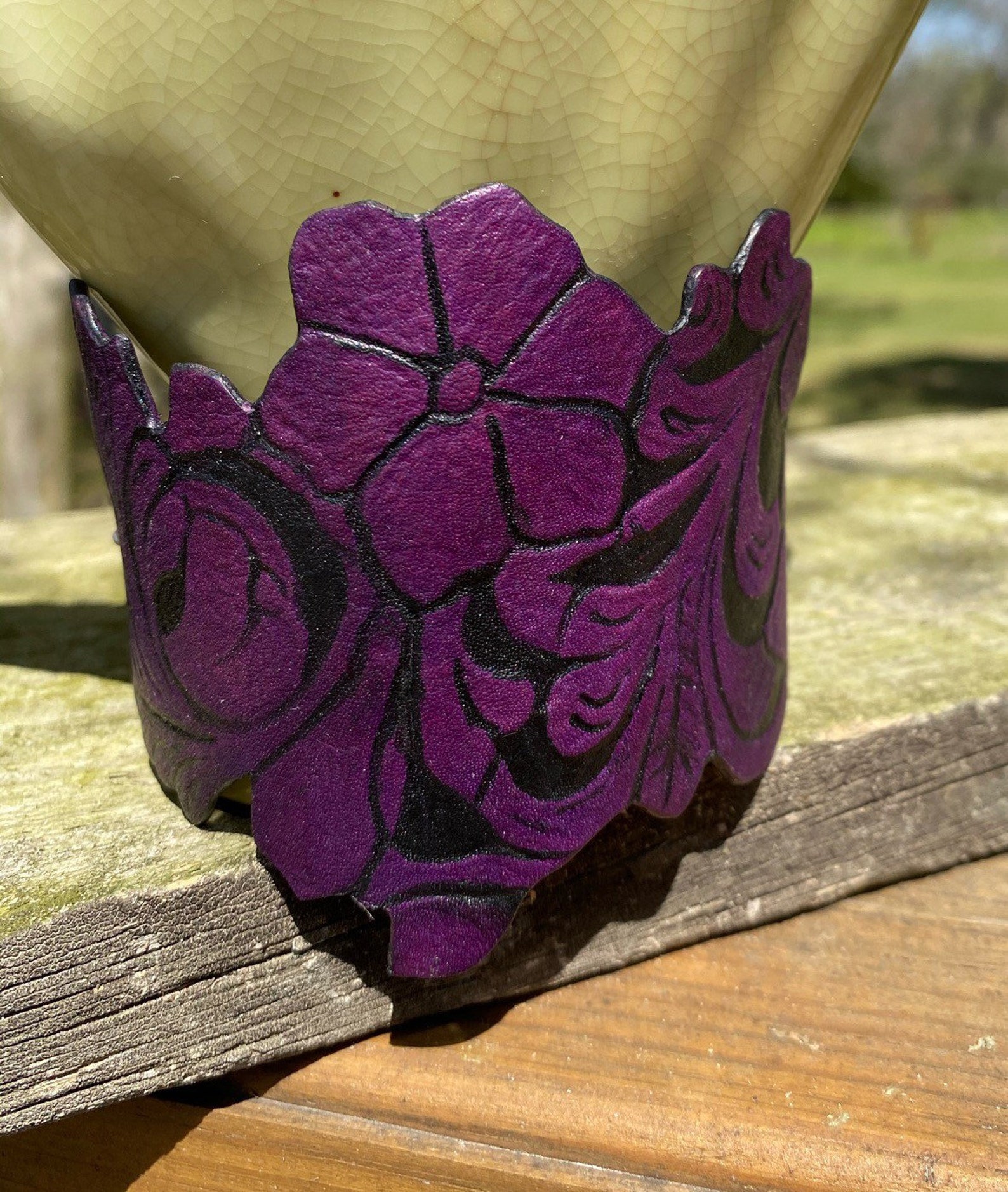 Handmade Tooled Grape Purple Leather Cuff Bracelet in a - Etsy