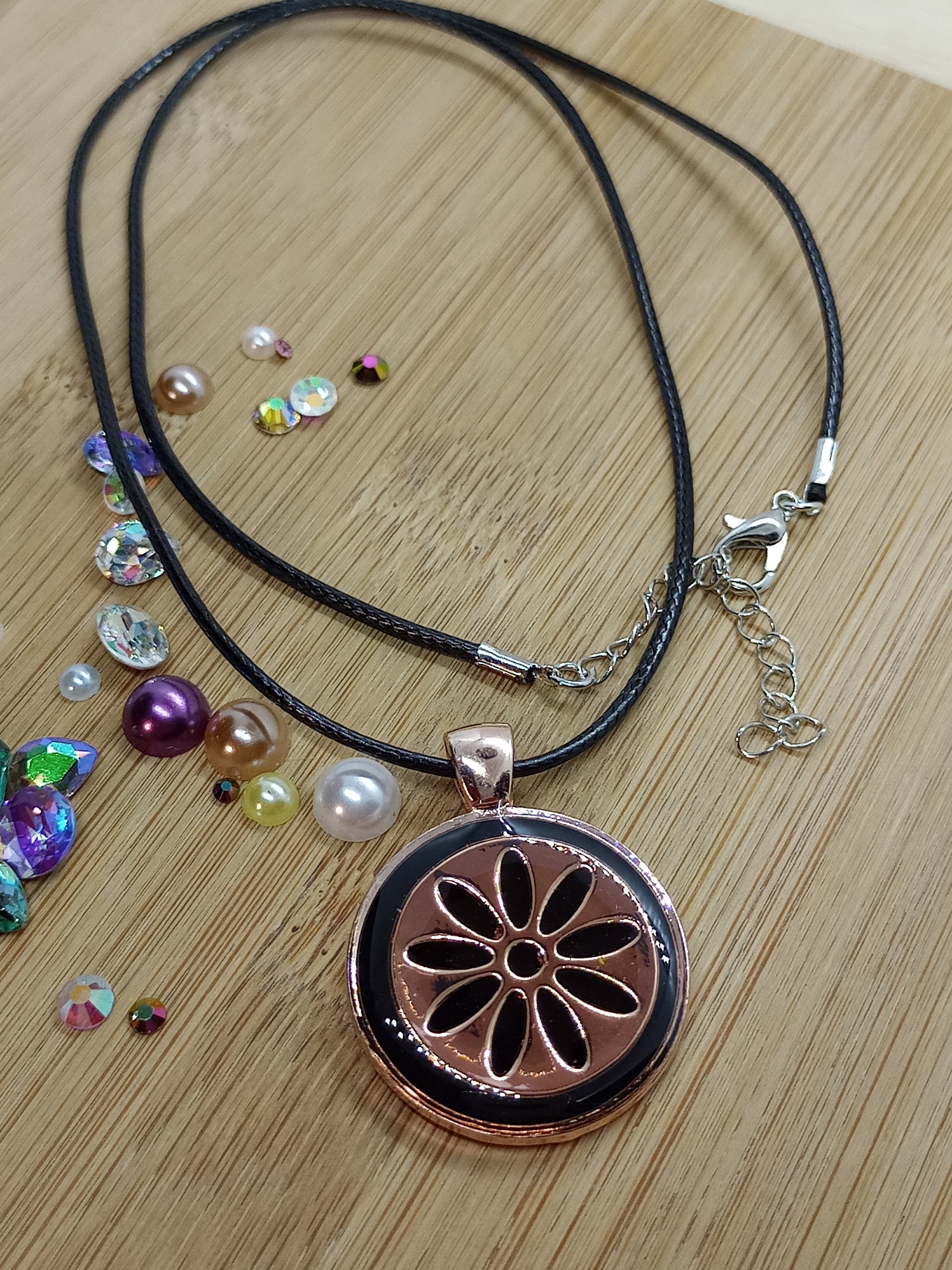 Black and rose gold necklace Etsy