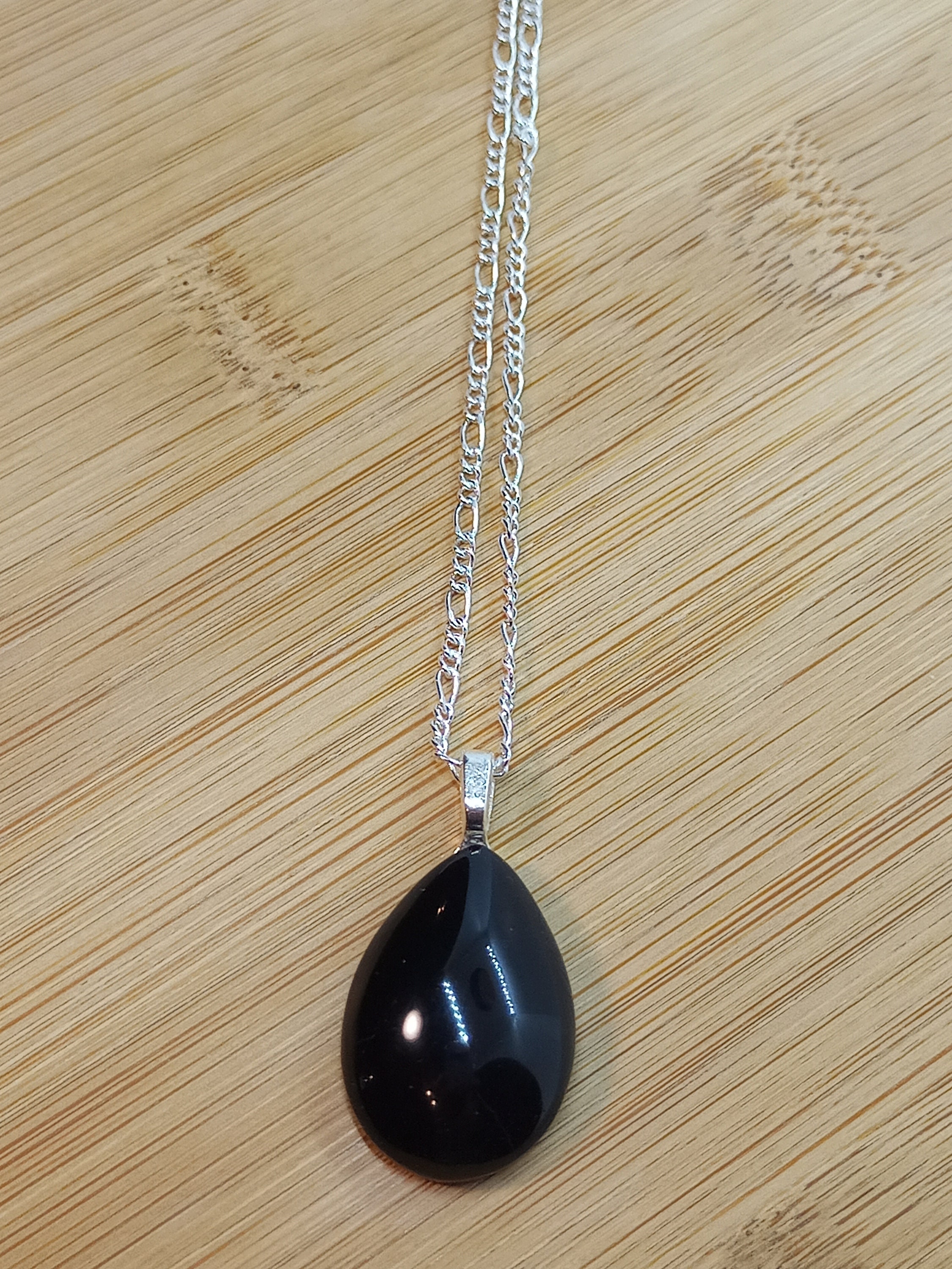 Black teardrop pendant Minimalist jewelry Handmade necklace Etsy