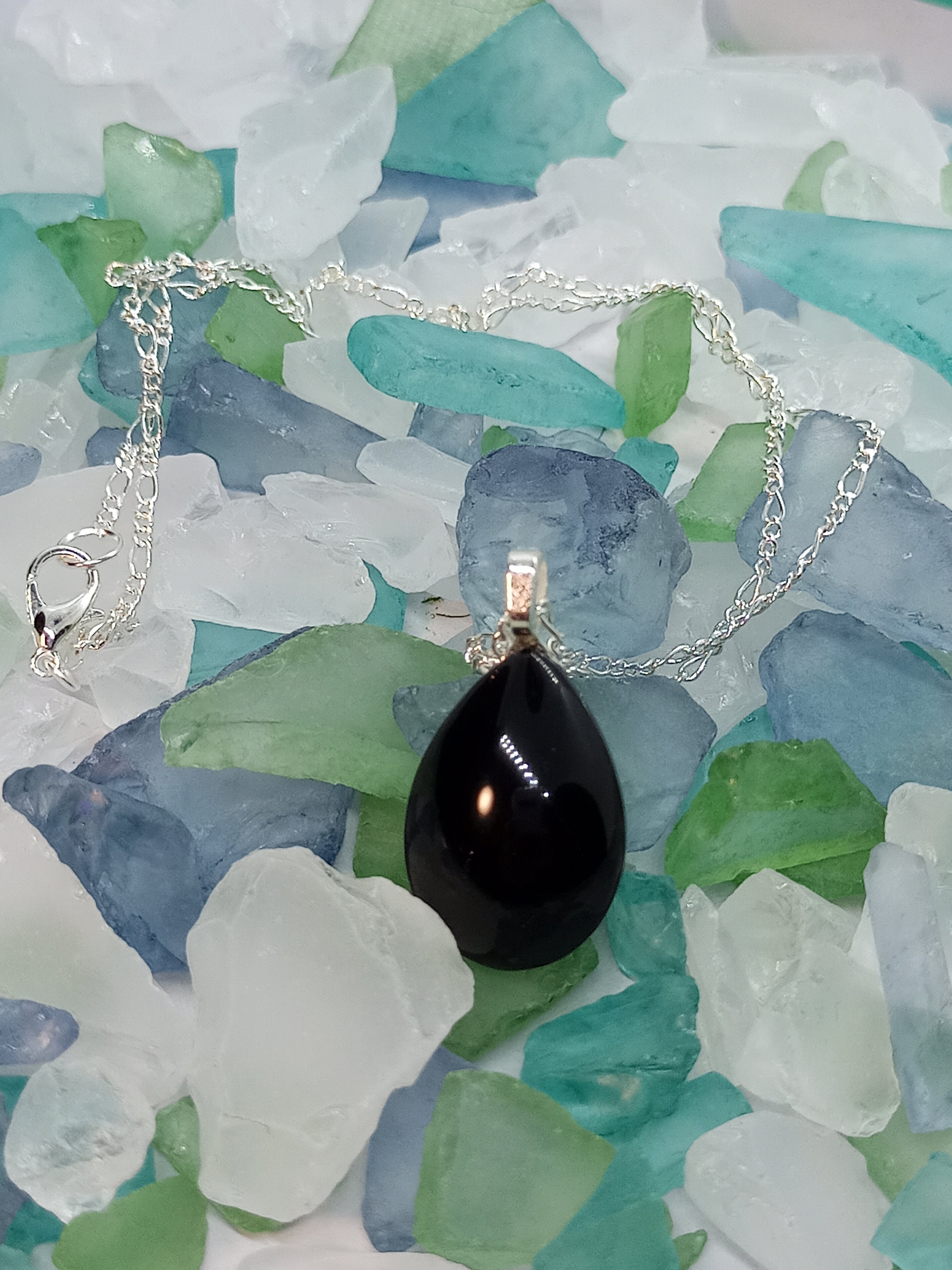 Black teardrop pendant Minimalist jewelry Handmade necklace Etsy