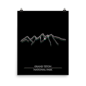 Grand Teton National Park Chromatic Line Art, Minimalistisches Poster, Neon Glow Art