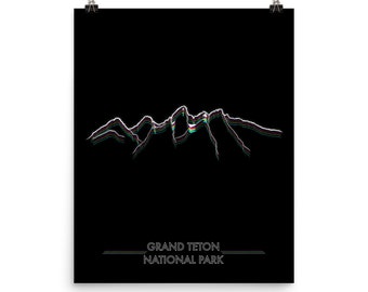 Grand Teton National Park Chromatic Line Art, Poster minimalista, Neon Glow Art