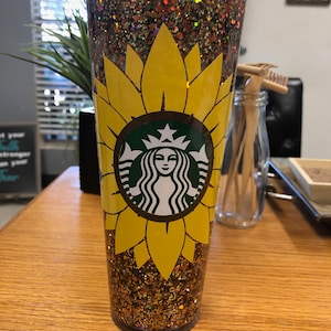 Sunflower Snowglobe Starbucks Cup, Custom Tumbler