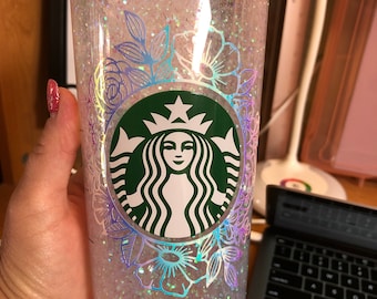 Iridescent Glitter Snow Globe Starbucks Tumbler, Venti Acrylic Cup
