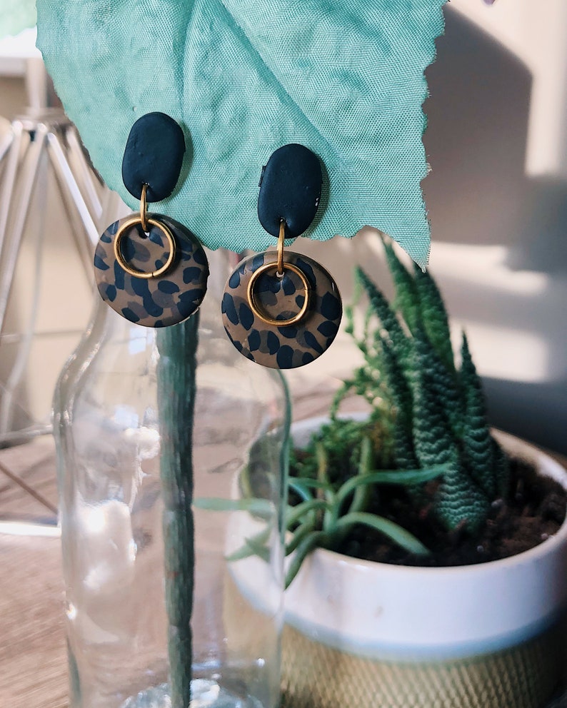 Cheetah Print Dangle Studs in Nude and Black
