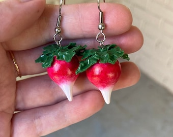 Radish Earrings - food earrings - vegetable earrings - food jewelry - luna lovegood - dirigible plum - gifts for food lovers