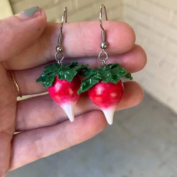 Radish Earrings - food earrings - vegetable earrings - food jewelry - luna lovegood - dirigible plum - gifts for food lovers