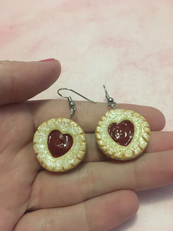 Jam Heart Cookie Earrings Valentine s Day Handmade Weird Unique