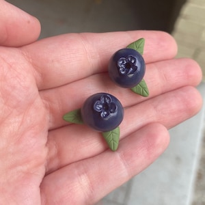 Blueberry stud earrings - polymer clay fruit - cute miniature food jewelry - gifts for foodies - novelty handmade earrings for spring summer