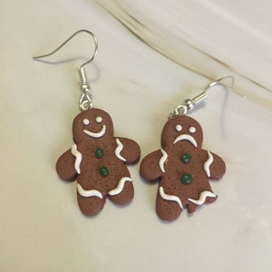 Mismatched Gingerbread Man Earrings - cute whimsical weird funky novelty food earrings - unique Christmas earrings