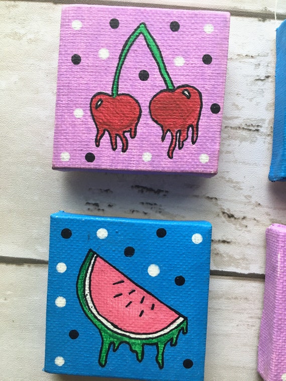 Drippy Fruit Canvas Magnet Set -   Mini canvas art, Small canvas  paintings, Canvas painting designs