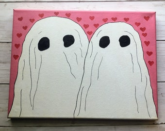 cute ghost canvas painting, ghost art, halloween art, spooky decor