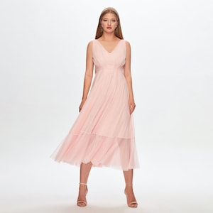 Tulle Midi Dress, Tulle Prom Dress, Boho Bridesmaid Dress, Engagement Dress, Cocktail Dress, Tulle Evening Dress, Pink Wedding Dress
