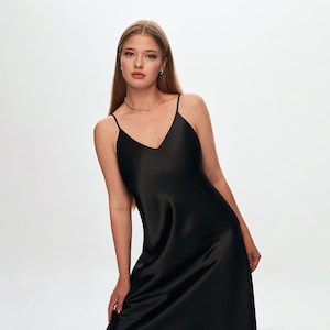 Black Satin Loose Dress, Wedding Satin Dress, Prom Satin Dress, Satin Camisole Dress, Girls Dress, Satin Evening Dress, Satin Slip Dress