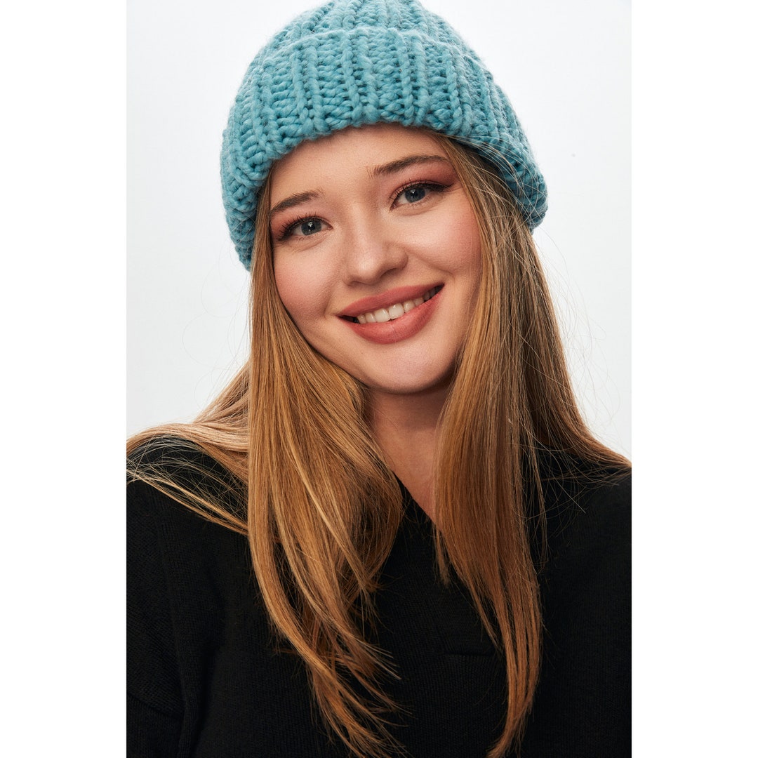 Women Knitted Beret Chunky Knit Hat Cute Warm Knit Hat Etsy