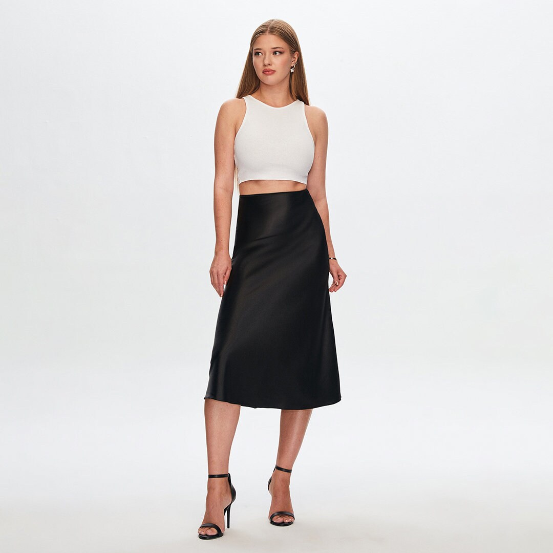 mid length satin skirts petite