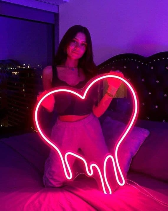 Dripping Heart Neon Sign, Pink Neon Sign Bedroom, Custom Led Neon