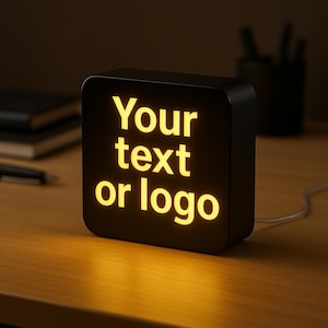 Compact Sleek Custom LED Sign, Glowing Round Personalized Light Box, Bold Modern Desk Lamp, Portable Branded Home Decor - USB Powered