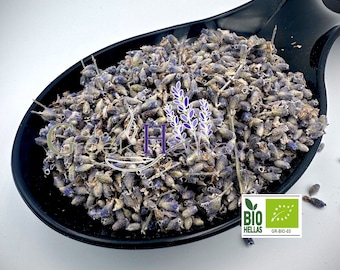 Botões de flores de lavanda grega orgânica