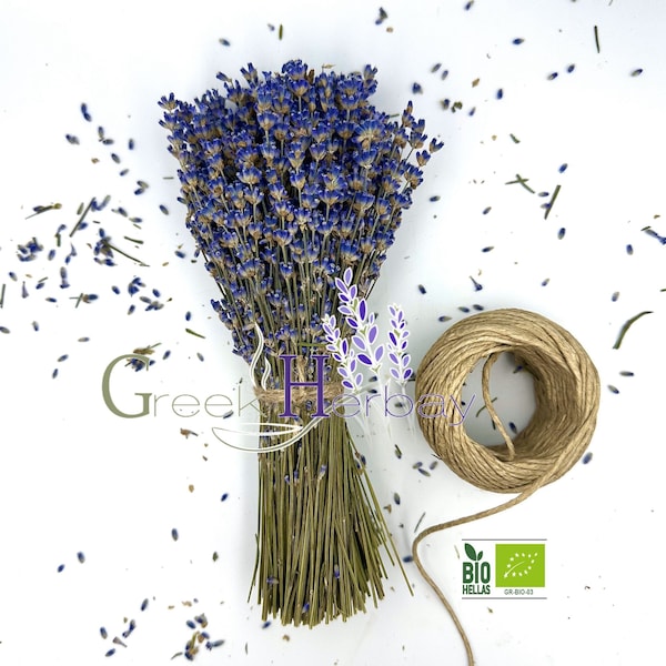 100% Greek Organic Dried Lavender Bunches 300 Stems Each- 25cm Natural Scent - Superior Quality {Certified Bio Product}