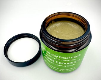 100% handgemaakte natuurlijke Franse groene klei gezichtsmasker huid- en gezichtsreiniger (rozenwater en essentiële oliën)