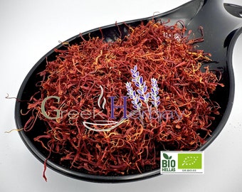 100% Organic Greek Red Saffron in Filaments - Crocus Sativus - Superior Quality Herbs&Spices {Certified Bio Product} PDO
