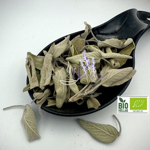 Té de hierbas de hojas sueltas de salvia seca orgánica 100 % griega - Salvia Officinalis - Hierbas y especias de calidad superior {Producto biológico certificado}