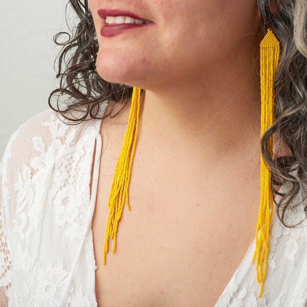 Yellow Bead Earrings Etsy