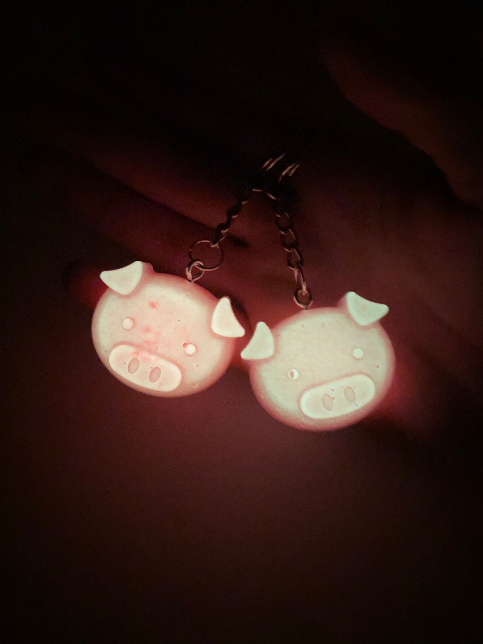 Handmade glow in the dark pig keyring Etsy