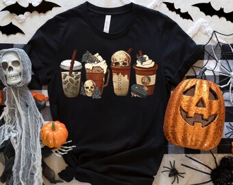 Coffee Latte tshirt, Iced Coffee tshirt, Halloween Pumpkin Latte Drink Cup Tee, Nightmare shirt, Pumpkin Spice tshirt