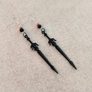 Black Modern style sword dangling earrings, knife earrings, sword earrings, hypoallergenic and nickel free backs of your choice