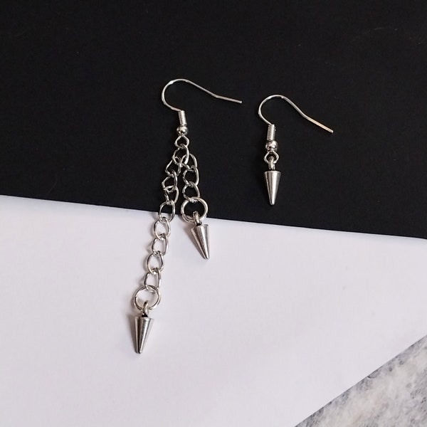 Set of dangling tiny spike earrings, with hypoallergenic and nickel free backs of your choice, spike earrings, goth earrings