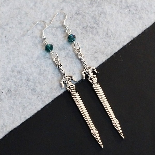 Antiqued Modern style sword dangling earrings, knife earrings, sword earrings, hypoallergenic and nickel free backs of your choice, style 2