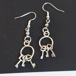 Lucky silver key dangling earrings, mini key earrings, Wicca earrings, good luck earrings