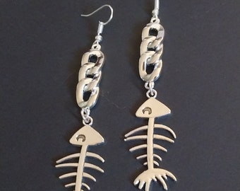 Long statement fishbone dangling earrings, hypoallergenic and nickel free backs of your choice, fish bone earrings, fishbone earrings