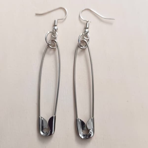 Large safety pin earrings, nickel free and hypoallergenic backs of your choice, these are real safety pins