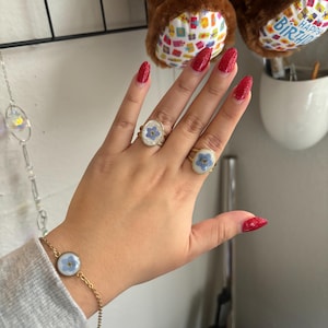 Forget-me-not resin ring, gold plated statement ring, adjustable ring, floral ring, uv resin ring