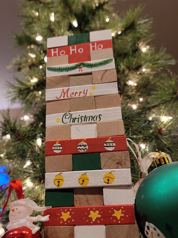 Christmas Wood Block Stacking Game Etsy