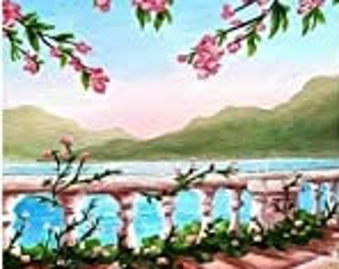 Lake Scene with Pink Flowers Full Drill Diamond Painting Kit (12 X 16)