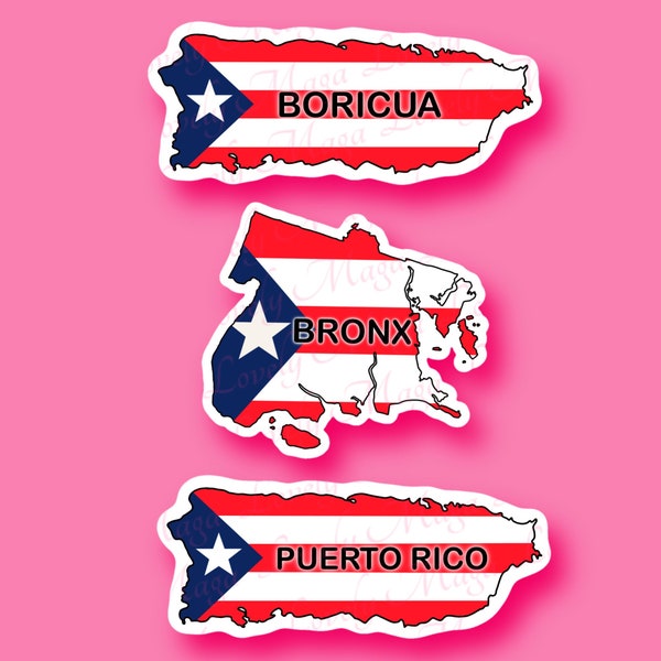 Puerto Rico Flag Stickers, State, City or Country, Bronx, P.R, Born and Raised, Puerto Rico Art, Laptop, Notebook, Journal, Planner