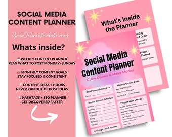 Planificateur de contenu pour les médias sociaux | Planificateur de marketing numérique | Gagnez de l'argent en ligne | Idées de contenu et accroches | Agenda Creator imprimable