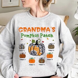HyojeongKimShop Personalized Nana Halloween Sweatshirt, Personalized Grandma Pumpkin Sweatshirt, Halloween Grandma Sweater, Grandchildren Little Pumpkins T