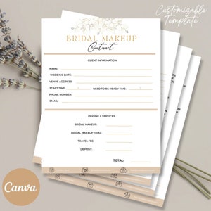 Editable Bridal Makeup Contract Template,Customizable Bridal Makeup Contract Template,MUA Contract Template,Freelance MUA,Canva Template