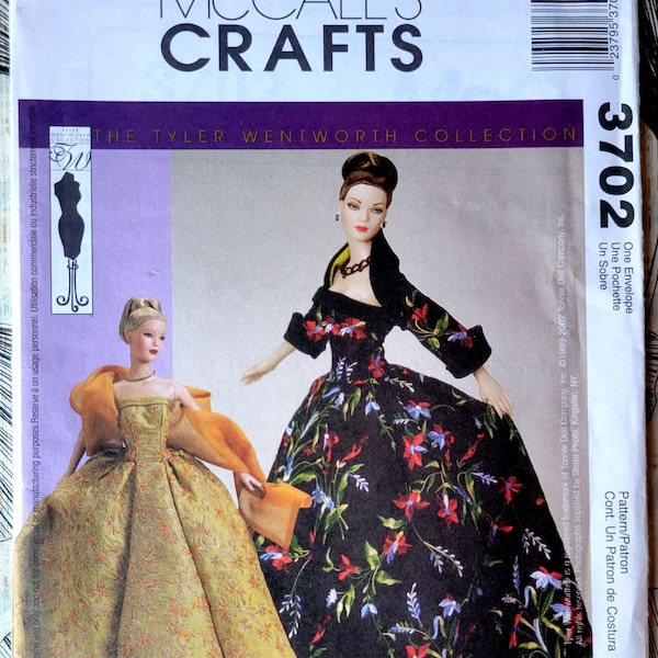 Sewing Pattern | McCall's 3702 | Evening Gown Ensemble for Doll | Unused, original print, sewing pattern