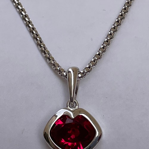 Shops Sterling Silver Red Lips Necklace/925 Sterling Silver Necklace/Silver Snake Chain/Red Crystal Lips Charm/Best Gift For Her/Made In Ukraine!/