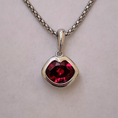 Shops Sterling Silver Red Lips Necklace/925 Sterling Silver Necklace/Silver Snake Chain/Red Crystal Lips Charm/Best Gift For Her/Made In Ukraine!/